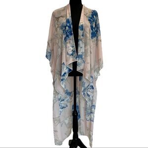 ARTIZAN Robin Barre floral flower duster kimono beach cover-up blue blush